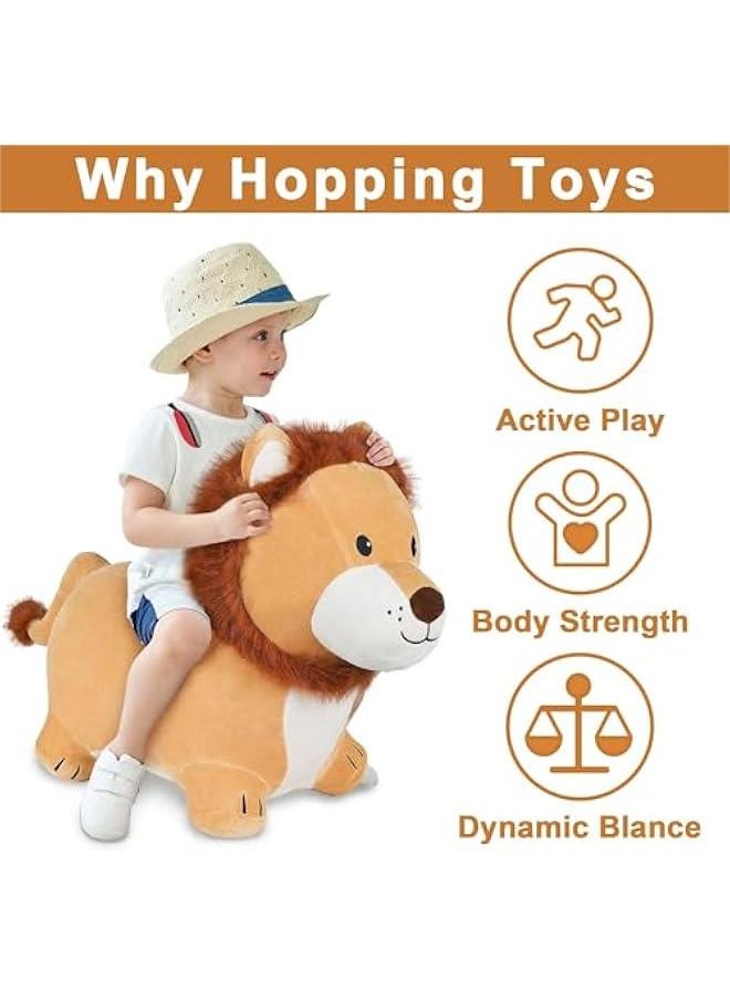 Bouncy Pals Lion Hopper Toy, Toddler Plush Bouncing Animal, Inflatable Ride on Bouncer W/Pump, Indoor Outdoor Hopping Horse, Kid Jumping Toy, Birthday Gift for 2 3 4 5 Year Old Boy Girl