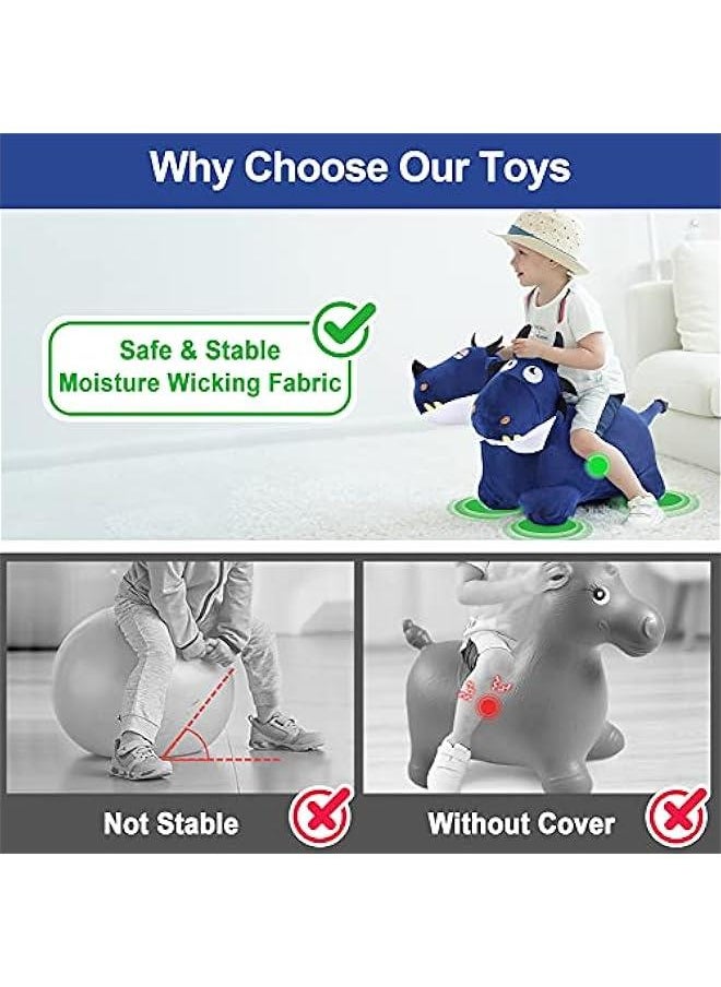 Bouncy Pals Toddler Animal Hopper Toys, Kids Plush Blue Hopping Horse, Inflatable Ride on Dragon W/Pump, Indoor Outdoor Jumper, Birthday Gifts for 18 24 Month 2 3 4 Year Old Boy Girl