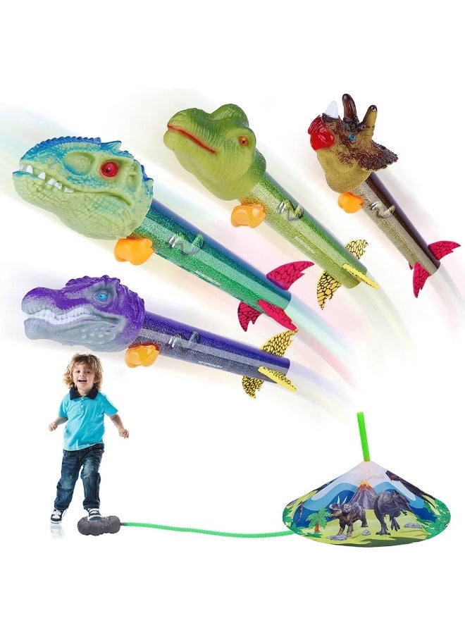 Dinosaur Rocket Launcher For Kids Launch Up To 100 Ft 4 Dinosaur Rockets Outdoor Outside Toys For Kids