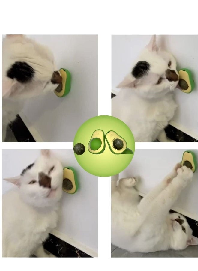 Catnip Wall Ball Avocado-Shaped Cat Toys Edible Cat Licking Toys Cat Chew Toys Teeth Grinding Toys Clean Cat Chew Toys Rotatable Indoor Cat Toys (3 Pieces Mint Flavor)