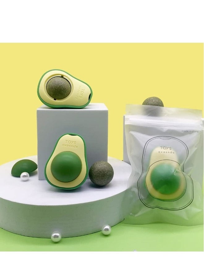 Catnip Wall Ball Avocado-Shaped Cat Toys Edible Cat Licking Toys Cat Chew Toys Teeth Grinding Toys Clean Cat Chew Toys Rotatable Indoor Cat Toys (3 Pieces Mint Flavor)