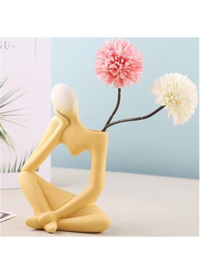 Ceramic Thinker Vase for Home Decor Yellow Modern Body Shaped Vase for Flowers Pampas 7.9 H x 5.5 W Book Flower Vases for Living Room Decorations Tulip Vases for Table Kitchen Decor