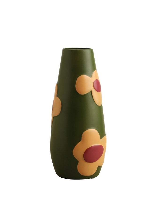 Creative Home Decor Set Of 3 Pcs Painted Ceramic Vases With Morandi Color For Living Room With Simulated Flower Set