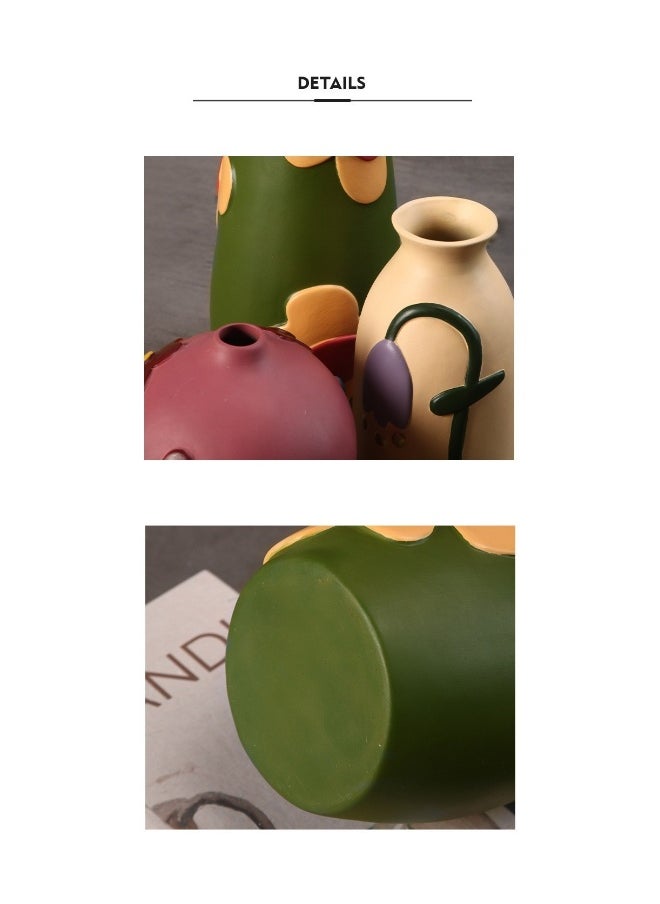 Creative Home Decor Set Of 3 Pcs Painted Ceramic Vases With Morandi Color For Living Room With Simulated Flower Set