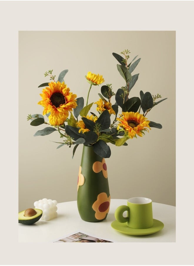 Creative Home Decor Set Of 3 Pcs Painted Ceramic Vases With Morandi Color For Living Room With Simulated Flower Set