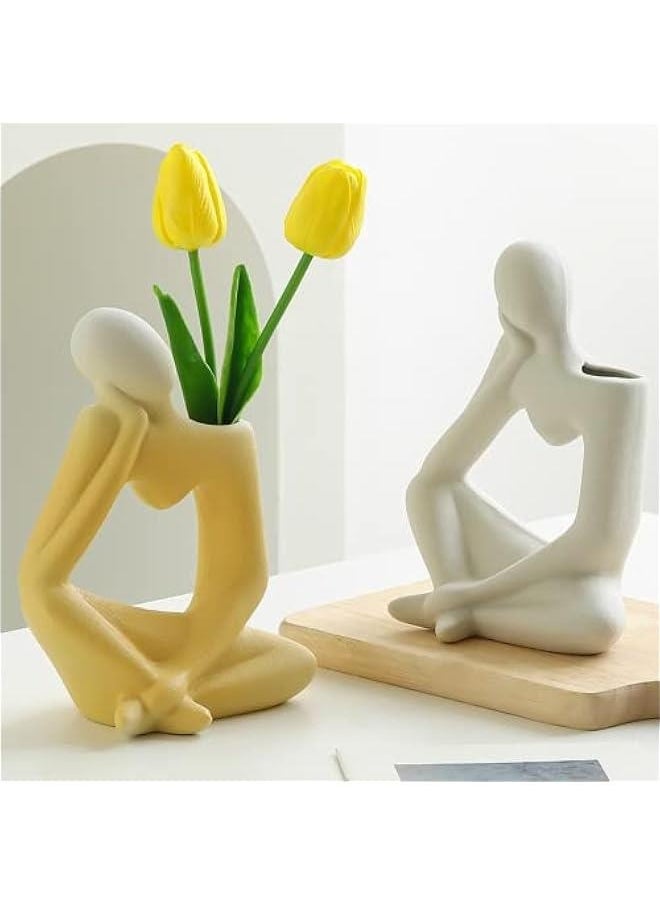 Ceramic Thinker Vase for Home Decor White Modern Body Shaped Vase for Flowers Pampas 7.9 H x 5.5 W Book Flower Vases for Living Room Decorations Tulip Vases for Table Office Decor