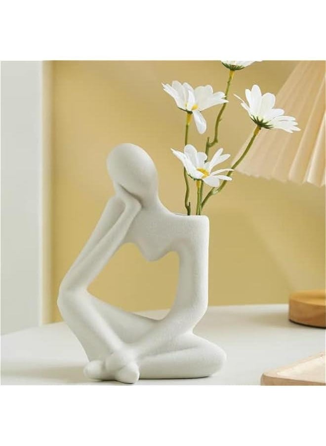 Ceramic Thinker Vase for Home Decor White Modern Body Shaped Vase for Flowers Pampas 7.9 H x 5.5 W Book Flower Vases for Living Room Decorations Tulip Vases for Table Office Decor