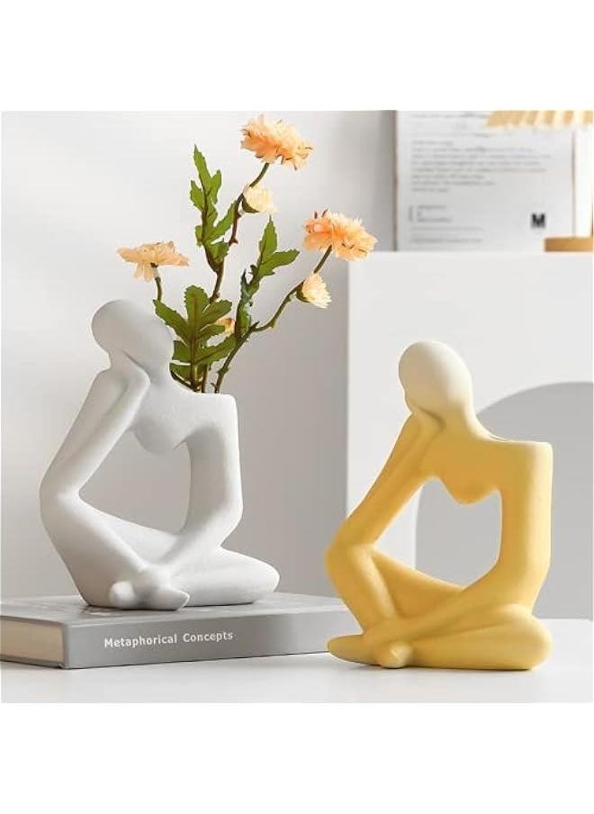 Ceramic Thinker Vase for Home Decor White Modern Body Shaped Vase for Flowers Pampas 7.9 H x 5.5 W Book Flower Vases for Living Room Decorations Tulip Vases for Table Office Decor