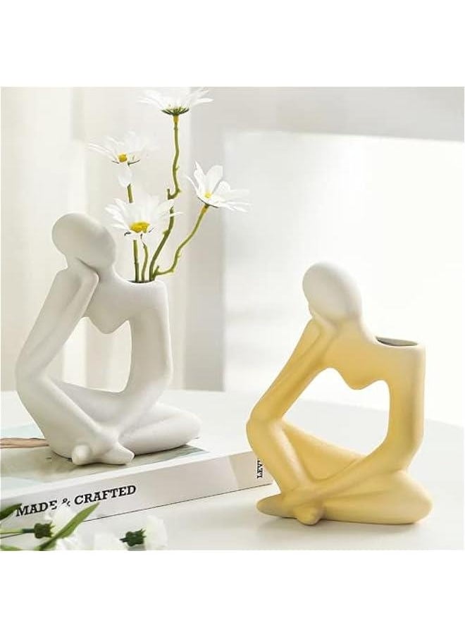 Ceramic Thinker Vase for Home Decor White Modern Body Shaped Vase for Flowers Pampas 7.9 H x 5.5 W Book Flower Vases for Living Room Decorations Tulip Vases for Table Office Decor
