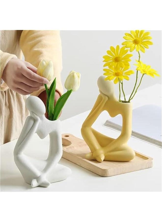 Ceramic Thinker Vase for Home Decor White Modern Body Shaped Vase for Flowers Pampas 7.9 H x 5.5 W Book Flower Vases for Living Room Decorations Tulip Vases for Table Office Decor