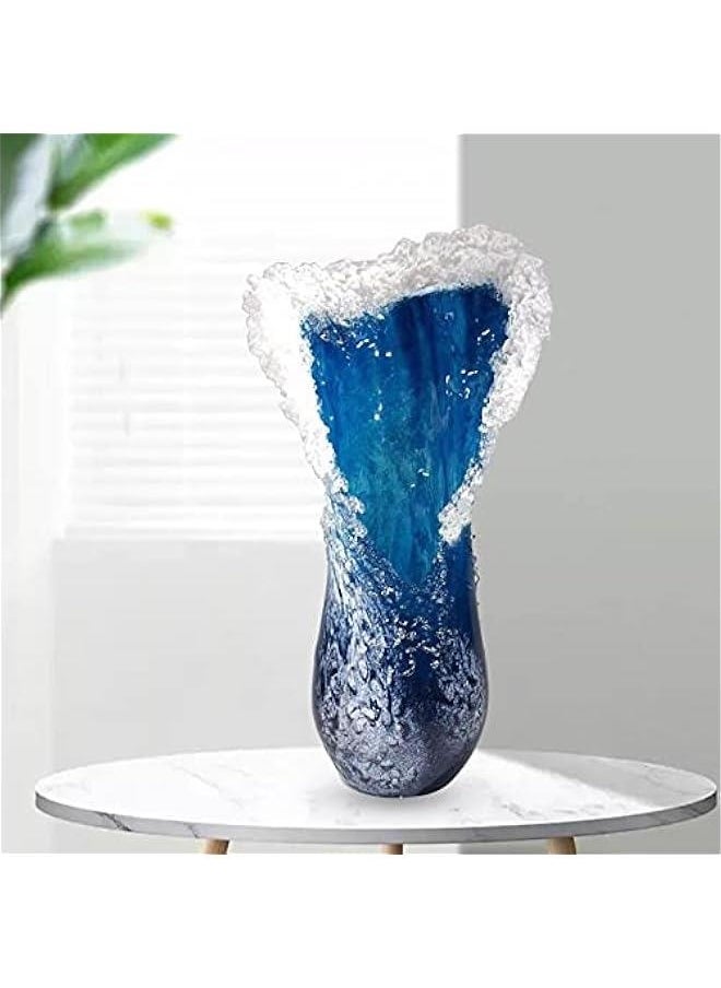 Wavy Vase Ocean Wave Mix with Glass Resin Vase Frozen Seawater Glass Vase Flower Arrangement Art Vase Flower Home Decoration Blue