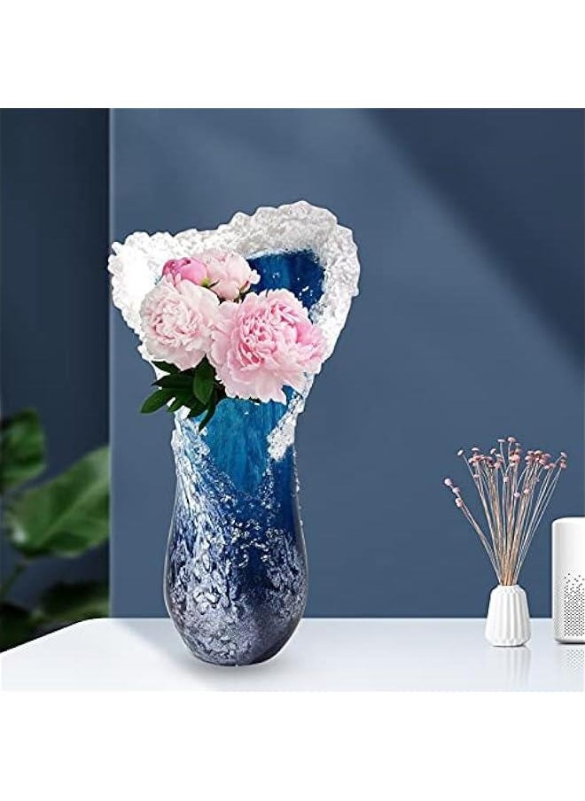 Wavy Vase Ocean Wave Mix with Glass Resin Vase Frozen Seawater Glass Vase Flower Arrangement Art Vase Flower Home Decoration Blue