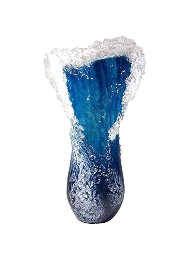Wavy Vase Ocean Wave Mix with Glass Resin Vase Frozen Seawater Glass Vase Flower Arrangement Art Vase Flower Home Decoration Blue