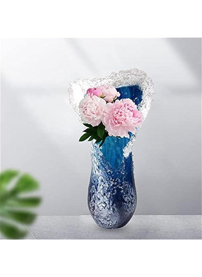 Wavy Vase Ocean Wave Mix with Glass Resin Vase Frozen Seawater Glass Vase Flower Arrangement Art Vase Flower Home Decoration Blue
