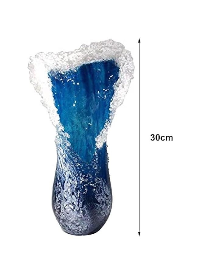 Wavy Vase Ocean Wave Mix with Glass Resin Vase Frozen Seawater Glass Vase Flower Arrangement Art Vase Flower Home Decoration Blue