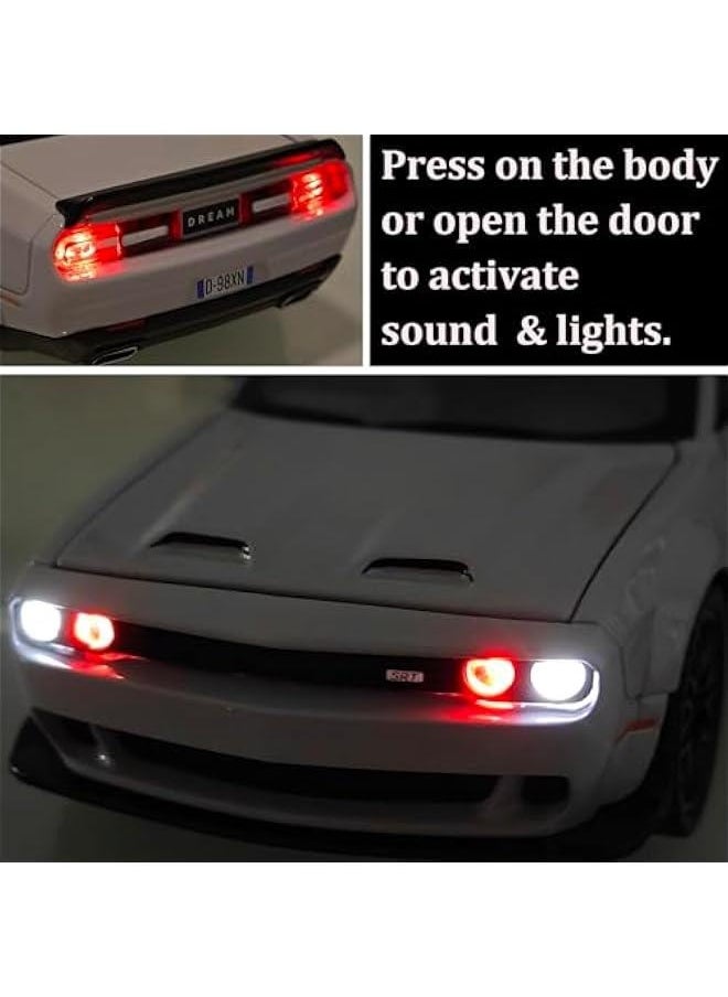Toy Car Dodge Challenger Hellcat 1/32 Alloy Model Car with Light and Sound Collectible Model Cars Pull Back Toy Vehicles for Boys Children Age 3 + Year Old (Gray)