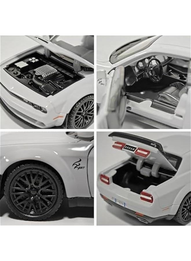 Toy Car Dodge Challenger Hellcat 1/32 Alloy Model Car with Light and Sound Collectible Model Cars Pull Back Toy Vehicles for Boys Children Age 3 + Year Old (Gray)