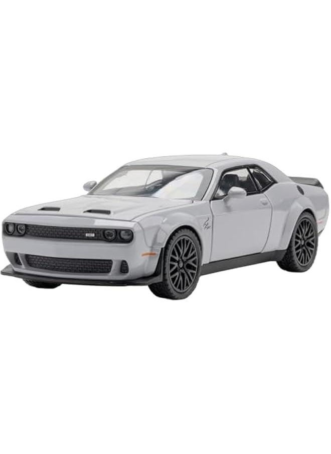 Toy Car Dodge Challenger Hellcat 1/32 Alloy Model Car with Light and Sound Collectible Model Cars Pull Back Toy Vehicles for Boys Children Age 3 + Year Old (Gray)