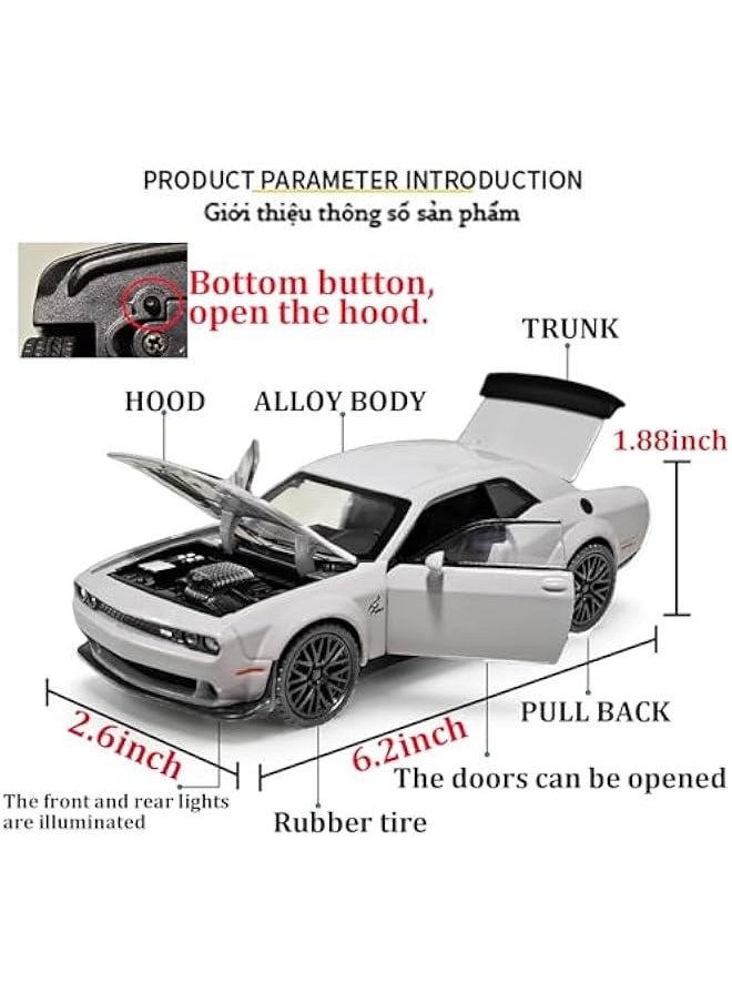 Toy Car Dodge Challenger Hellcat 1/32 Alloy Model Car with Light and Sound Collectible Model Cars Pull Back Toy Vehicles for Boys Children Age 3 + Year Old (Gray)
