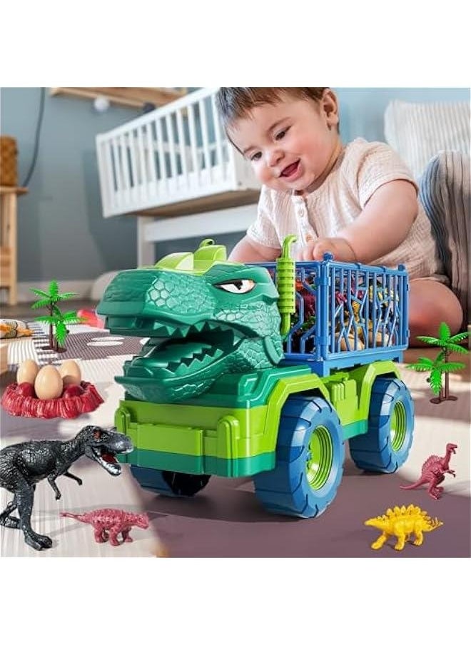 Dinosaur Truck Toys for 3 4 5 6 7 Years Old Boy - Dinosaur Toys for Kids 3-5 Tyrannosaurus Transport Car Carrier Truck Toy 8 Dino Figures Boys Toys Age 3-4 4-5, Jurassic Set for Boys Girls