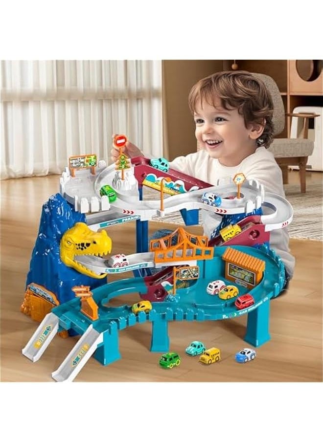 Boys Dinosaur Race Track Playset - Dinosaur Rolling Hill car Track for Kids, Car Ramp Track Toys for 3 4 5 6 7 Year Old Boys, Kids Toys Mountain Track, Mini Car for Kids