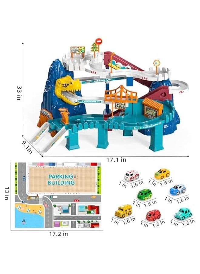 Boys Dinosaur Race Track Playset - Dinosaur Rolling Hill car Track for Kids, Car Ramp Track Toys for 3 4 5 6 7 Year Old Boys, Kids Toys Mountain Track, Mini Car for Kids