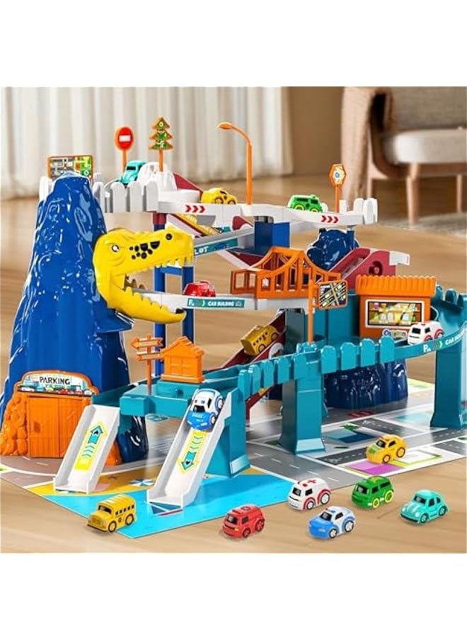 Boys Dinosaur Race Track Playset - Dinosaur Rolling Hill car Track for Kids, Car Ramp Track Toys for 3 4 5 6 7 Year Old Boys, Kids Toys Mountain Track, Mini Car for Kids