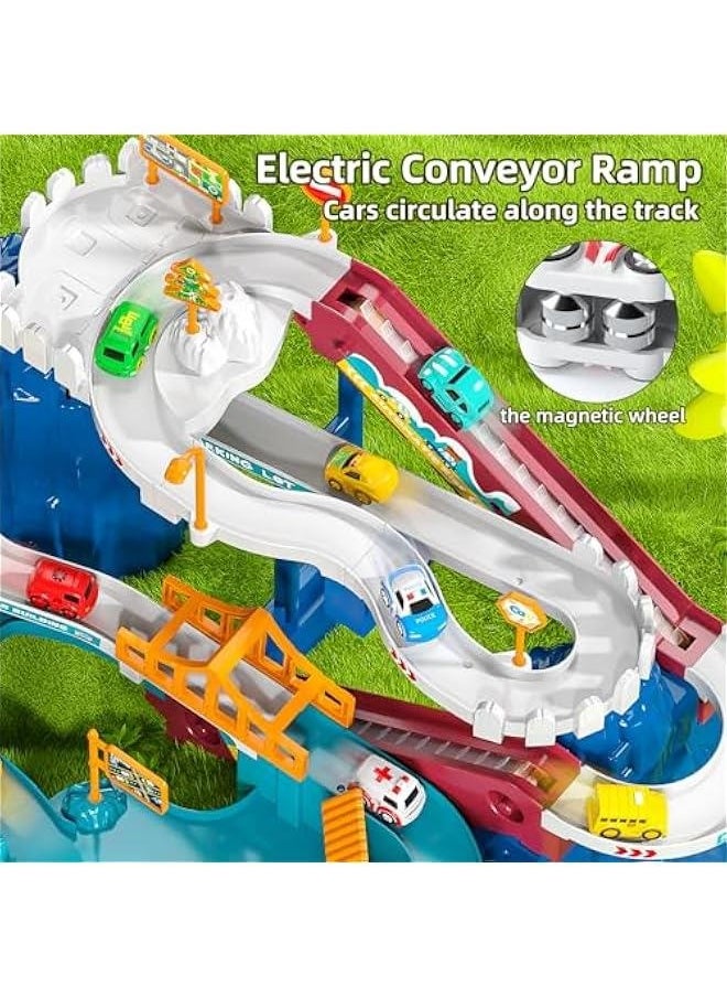 Boys Dinosaur Race Track Playset - Dinosaur Rolling Hill car Track for Kids, Car Ramp Track Toys for 3 4 5 6 7 Year Old Boys, Kids Toys Mountain Track, Mini Car for Kids