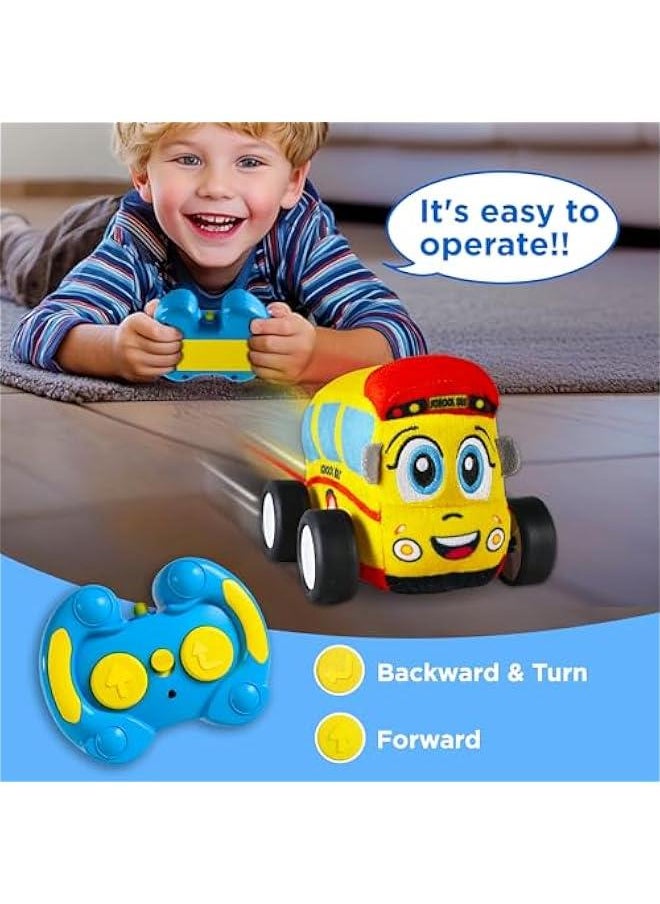 Toddler Soft Car Toy 1-3, Baby Remote Control School Bus Tractor Truck Toy 2 Year Old Boy, 2-IN-1 RC Plush Vehicle Play Set, Infant First Birthday Gift 18 24 Month 2 3 4 5 Year Girl Kids