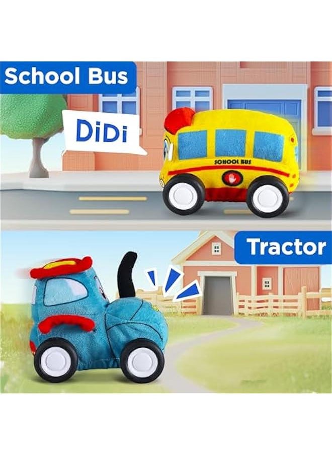 Toddler Soft Car Toy 1-3, Baby Remote Control School Bus Tractor Truck Toy 2 Year Old Boy, 2-IN-1 RC Plush Vehicle Play Set, Infant First Birthday Gift 18 24 Month 2 3 4 5 Year Girl Kids