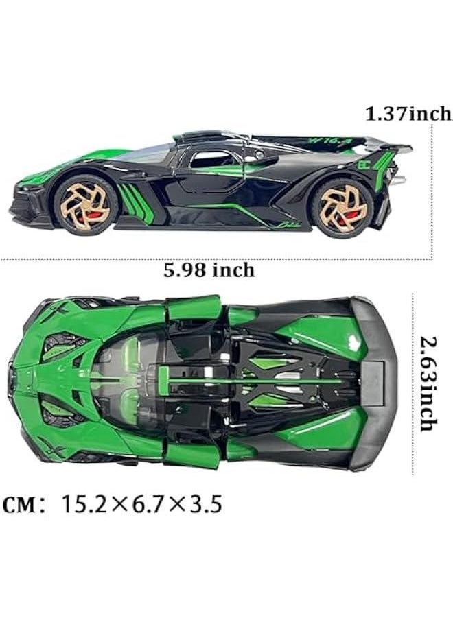 Toy Cars Compatible Bugatti Bolide Cars Toy Bugatti Model Car Alloy 1:32 Diecast Collect Car Toy with Lights and Music, Pull Back for Kids Boys Festival Gift（Green）