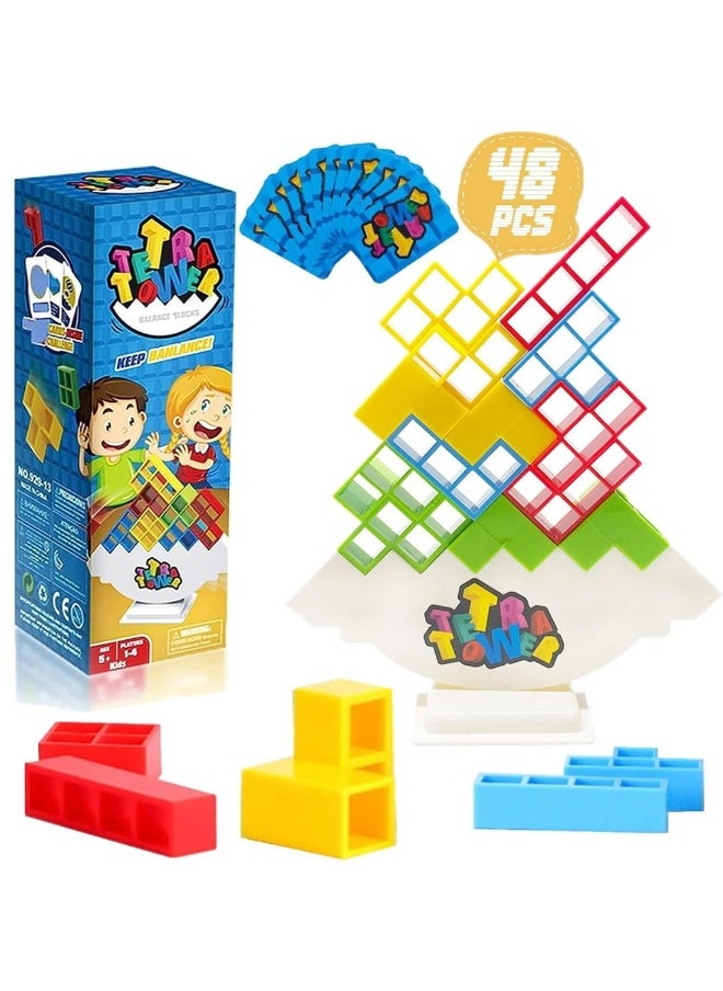 48 Pcs Tetra Tower Balance Stacking Blocks Game Board Games For Kids And Adults 2 Players Balance Game Team Building Blocks Toy