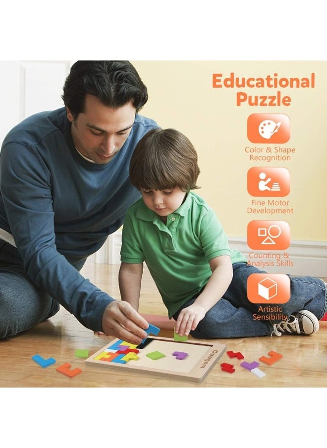 Wooden Blocks Puzzle Brain Teasers Toy Jigsaw Intelligence Colorful 3D Russian Blocks Game Gift