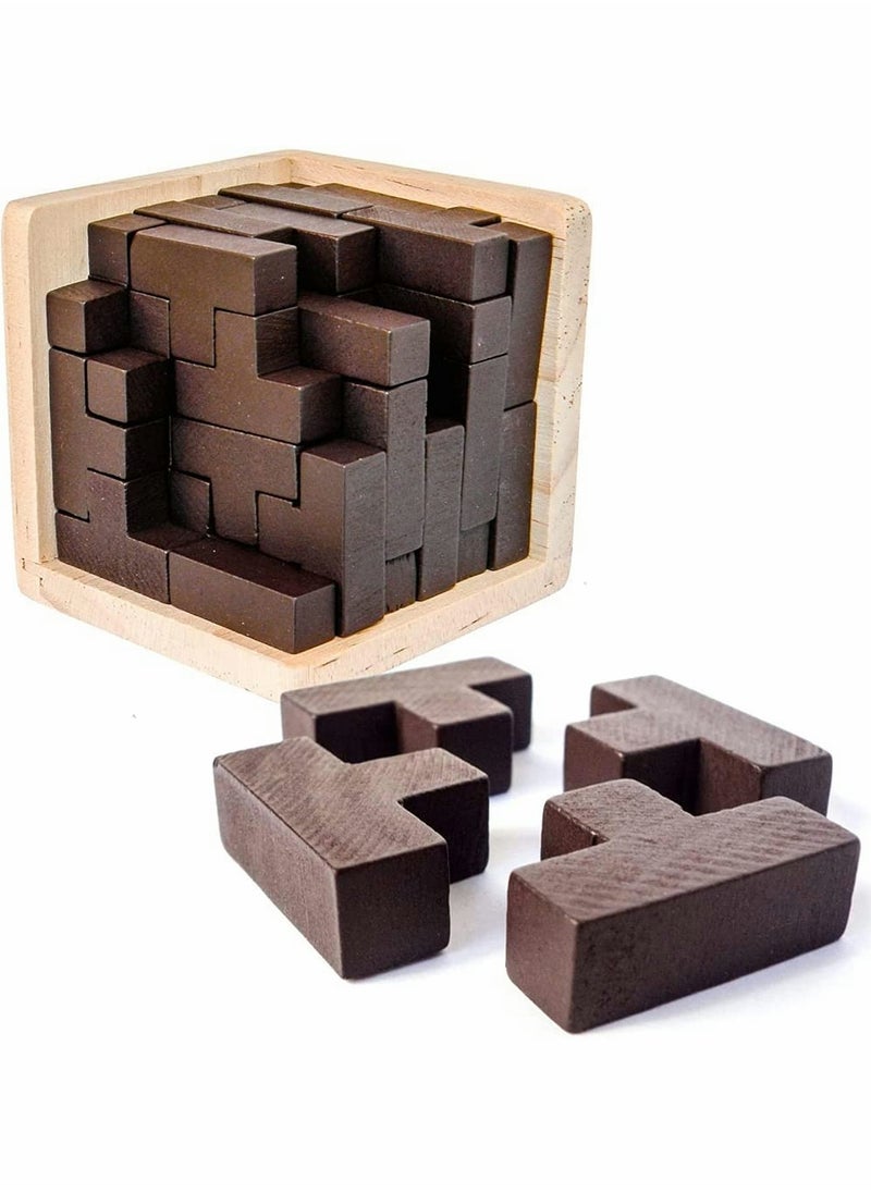 Wooden Puzzle Toy, 3D Wooden Brain Teaser Puzzle, Genius Skills Builder T-Shape Pieces Educational Toy, for Kids and Adults, Explore Creativity and Problem Solving, Gift Desk Puzzles
