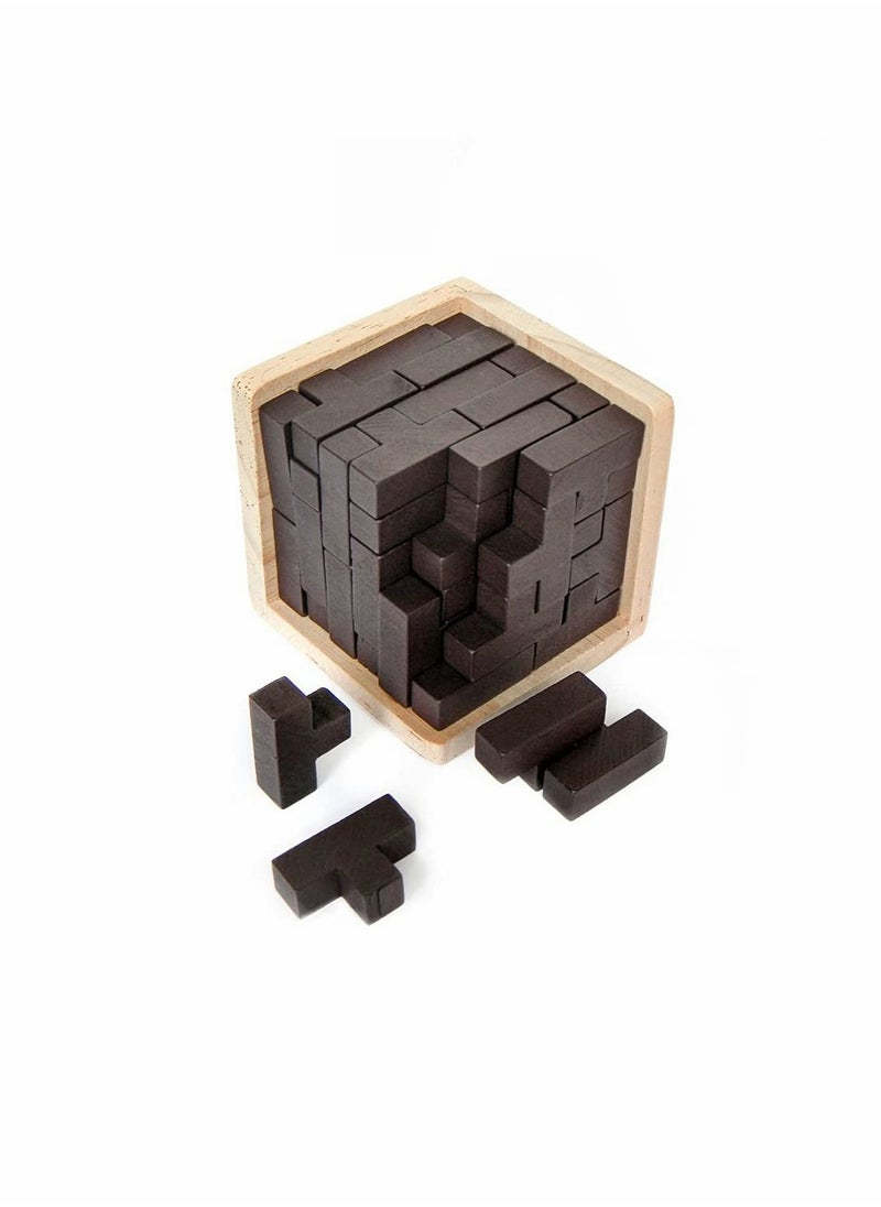 Wooden Puzzle Toy, 3D Wooden Brain Teaser Puzzle, Genius Skills Builder T-Shape Pieces Educational Toy, for Kids and Adults, Explore Creativity and Problem Solving, Gift Desk Puzzles