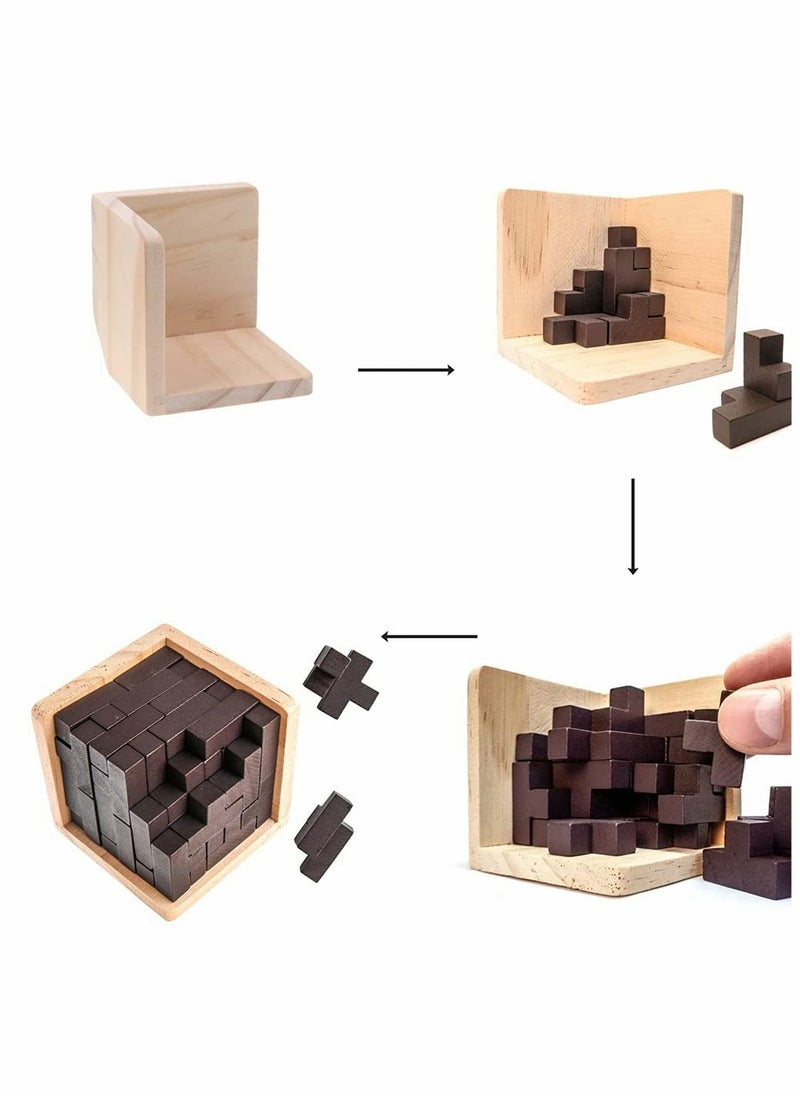 Wooden Puzzle Toy, 3D Wooden Brain Teaser Puzzle, Genius Skills Builder T-Shape Pieces Educational Toy, for Kids and Adults, Explore Creativity and Problem Solving, Gift Desk Puzzles