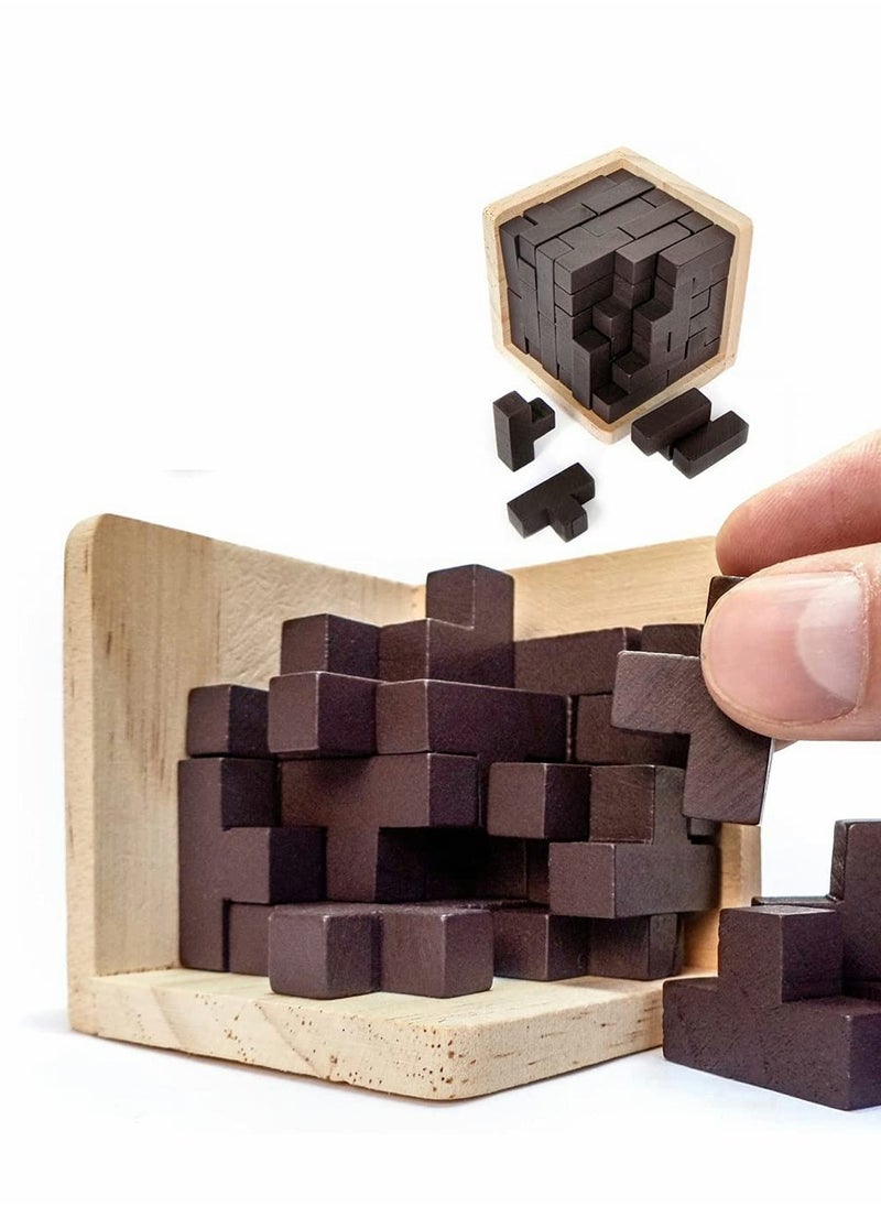 Wooden Puzzle Toy, 3D Wooden Brain Teaser Puzzle, Genius Skills Builder T-Shape Pieces Educational Toy, for Kids and Adults, Explore Creativity and Problem Solving, Gift Desk Puzzles