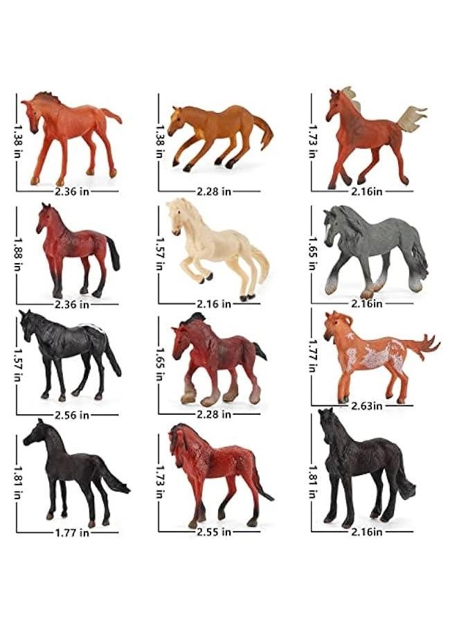 12PCS Realstic Mini Horse Figurines Toy Palyset Arabian Horse Hannover Horse Morgan Stallion Solid Steed Model Set Early Educational Cognitive Toy for Kids