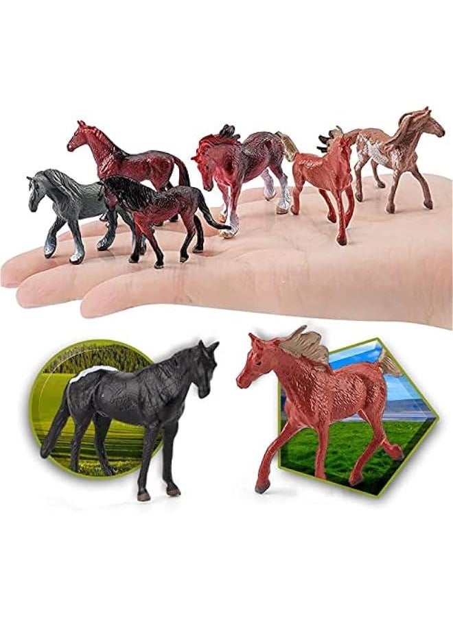12PCS Realstic Mini Horse Figurines Toy Palyset Arabian Horse Hannover Horse Morgan Stallion Solid Steed Model Set Early Educational Cognitive Toy for Kids
