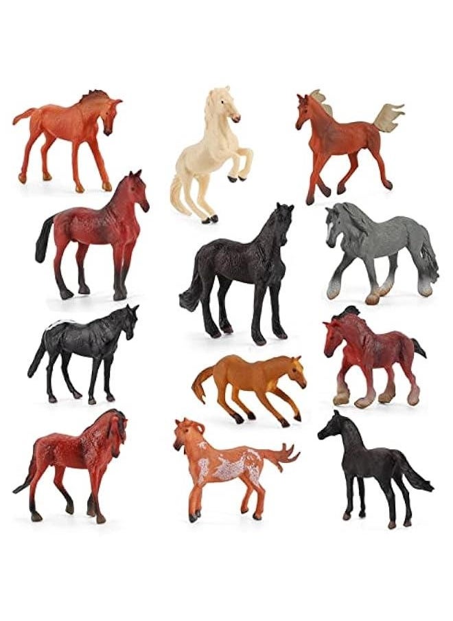 12PCS Realstic Mini Horse Figurines Toy Palyset Arabian Horse Hannover Horse Morgan Stallion Solid Steed Model Set Early Educational Cognitive Toy for Kids