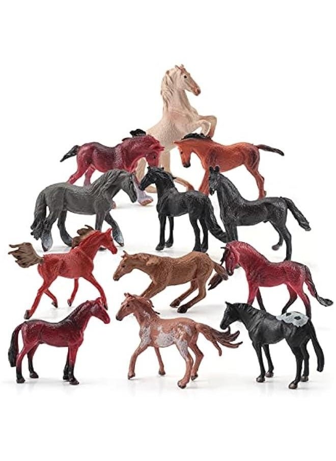 12PCS Realstic Mini Horse Figurines Toy Palyset Arabian Horse Hannover Horse Morgan Stallion Solid Steed Model Set Early Educational Cognitive Toy for Kids
