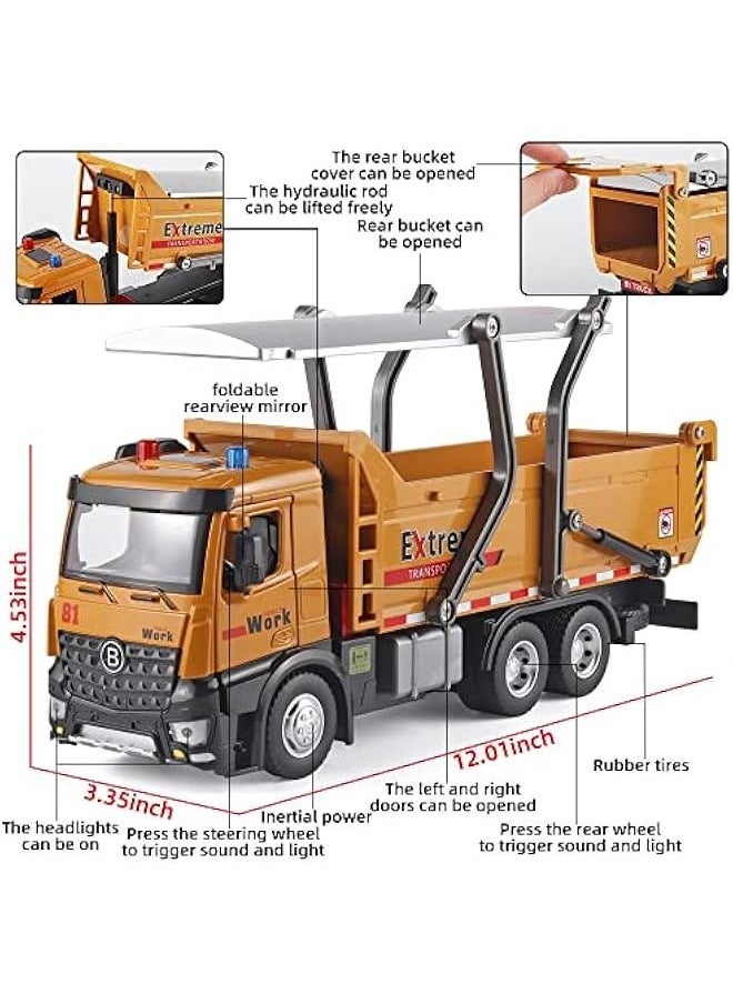 Children Dump Truck Toy Metal DieCast Construction Truck Toys，Construction Toys with Simulated Sounds and Lights，Dump Truck Toy with Openable Rear Hood，Dump Trucks for Boys Age 4-7