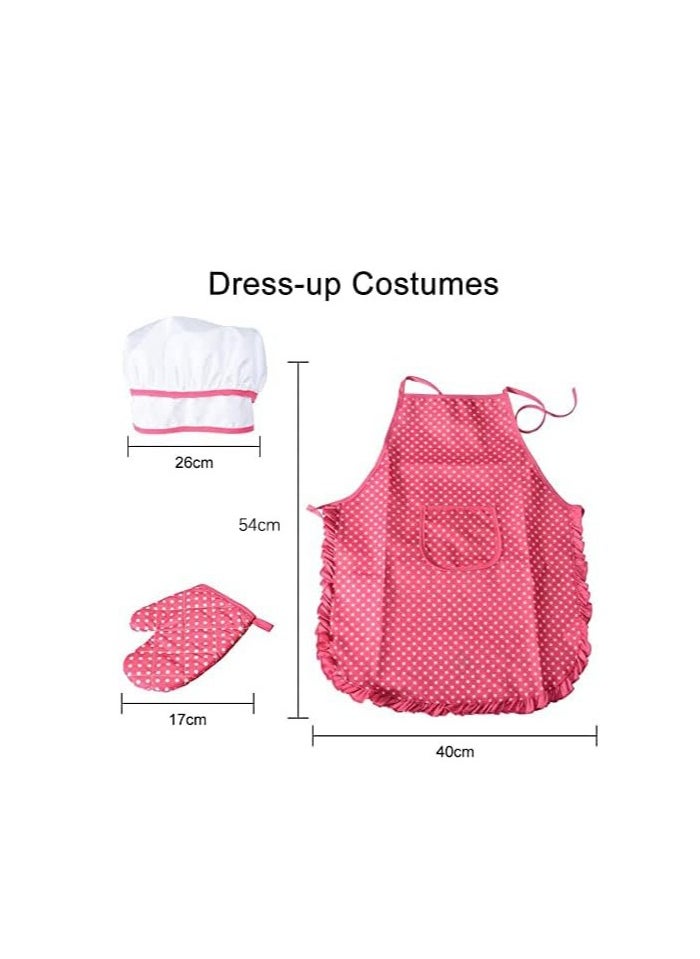 11 piece set Chef Set for Kids,11pcs Kitchen Costume Role Play Kits,Girls Apron with Chef Hat,Cooking Mitt and Cookie Cutters (Rose red)