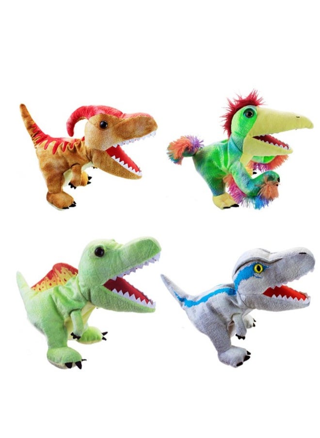 4 Pieces Dinosaur Hand Puppets Set Jurassic World Stuffed Animal Soft Plush Toy Open Movable Mouth Finger Gift Birthday Gifts For Kids Creative Role Play