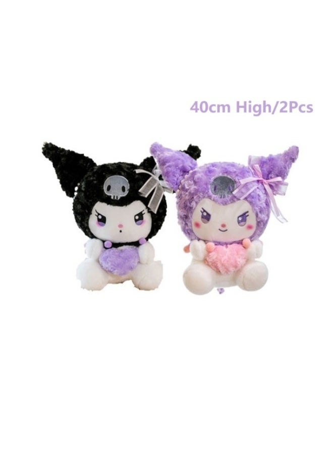 2 Pcs 40cm Sanrio Plush Toys Cute Stuffed Kuromi Doll Soft Anime Cartoon Plushie Home Decor Appease Girl Gift (Kuromi Purpleu0026Black)