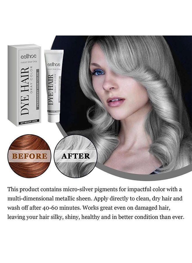 Dye Hair Grey Color，Silver Gray Natural Hair Dye Cream,Hair Dye Light Gray Silver Color Cream,Gray Silver Color Cream,Grey Permanent Hair Dye,Silver Gray Natural Hair Color Cream,Silver Hair Dye,100ML