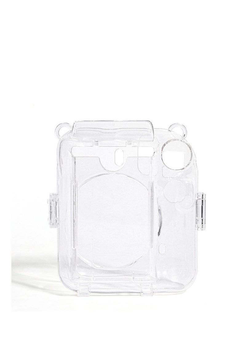 3 Pack Clear Camera Case Compatible with Fujifilm Instax Mini 12 Instant Camera - Mini 12 Hard Case with Photo Pocket Holds on Back and Adjustable Shoulder Strap & Cute Camera Sticker (Pink)