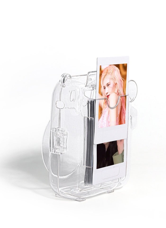 3 Pack Clear Camera Case Compatible with Fujifilm Instax Mini 12 Instant Camera - Mini 12 Hard Case with Photo Pocket Holds on Back and Adjustable Shoulder Strap & Cute Camera Sticker (Pink)