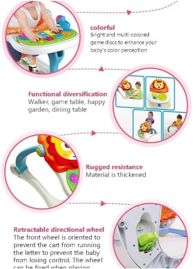 Baby Walker Activity Toddler 4 in 1 Multi-Function Sit-to-Stand Learning Walker, Game Car, Dining Car, Walker