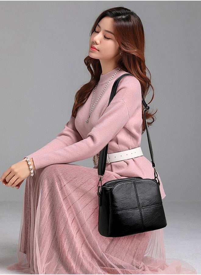 Women's crossbody bag, PU square bucket handbag, adjustable shoulder strap, suitable for storing mobile phones, power banks, umbrellas, cosmetics, 23 * 17 * 12cm, black